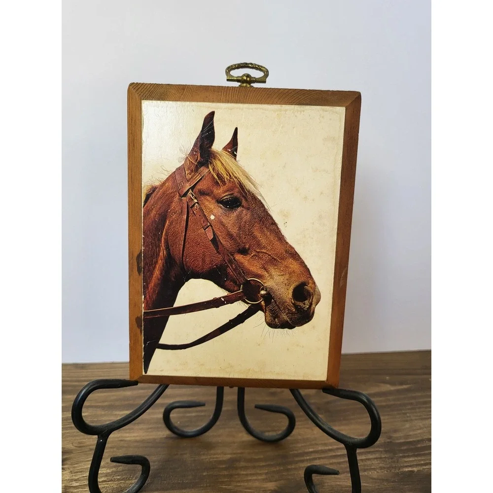 Vintage Horse Portrait Wood Plaque Rustic Equestrian Wall Decor Farmhouse Art